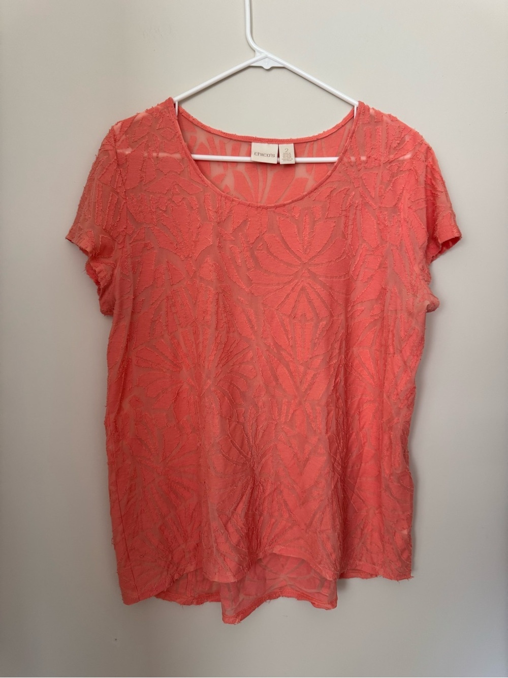 CHICOS Burnout Top Peach L - Picture 2 of 9